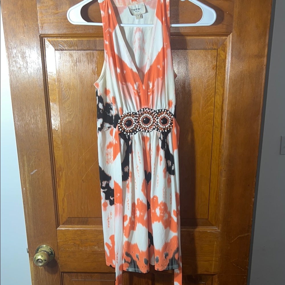 Orange and Black Tie-Dye Sleeveless Dress
